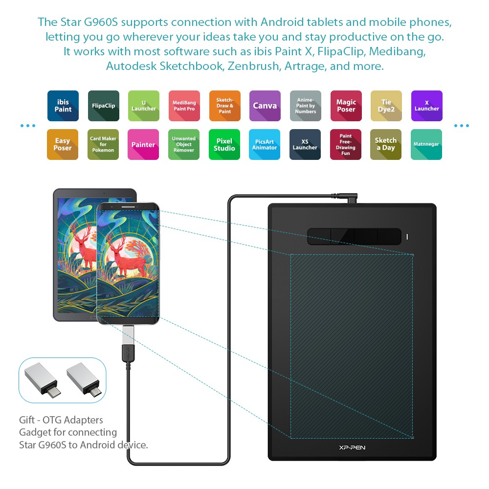 XPPen Star G960S แท็บเล็ตวาดภาพกราฟิก ปากกาดิจิทัล รองรับอุปกรณ์ Android รองรับ Tlit  & 8192 ปากกา