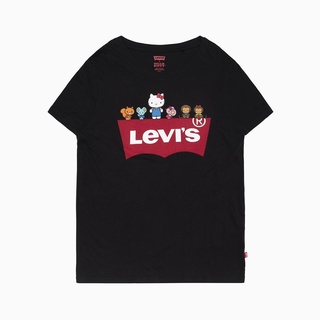 DRG เสื้อยืดผ้าฝ้ายพิมพ์ลายคลาสสิกเสื้อยืดLEVIS® Hello Kitty Perfect Graphic Tee - Black