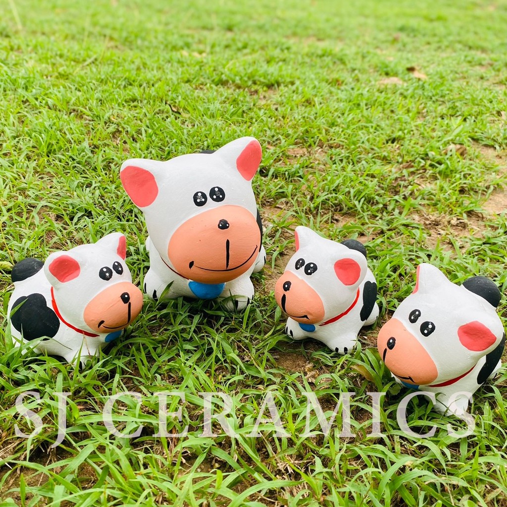 เซรามิคสัตว์ เซรามิคแต่งสวน ชุดครอบครัวสัตว์ น้องหมา 1 ชุด 4 ชิ้น