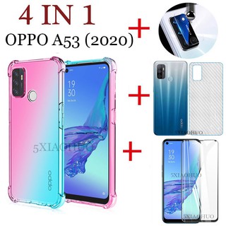 สำหรับ OPPO A53 2020 A92 A52 A91 A31 Anti-Fallสีโทรศัพท์มือถือ + 21D Full-Screenกระจกเทมเปอร์ฟิล์ม + คาร์บอนไฟเบอร์ฟิล์มด้านหลัง + ฟิล์มเลนส์ (4in1)