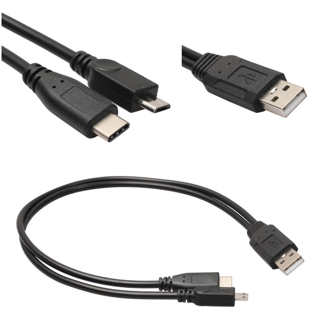 สายชาร์จ 2 in 1 Usb 2.0 Male To Usb 3.1 Type C & Micro Male ยาว40cm