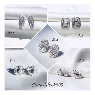 ✨iam silver925 ต่างหูเรือนเงินแท้ชุบทองคำขาว/ประดับเพชรCubic Zirconia