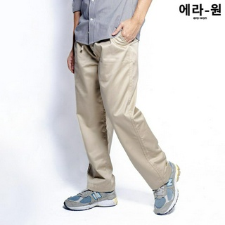 era-won กางเกงขายาว ทรงกระบอกใหญ่ ขอบเอวยางยืด มีเชื่อก รุ่น Comfy Loose สี Vitamin Brown เบจ-กากี