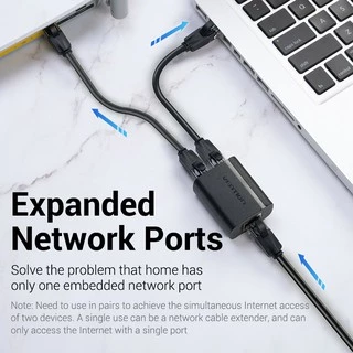 Vention Rj45 Ethernet LAN Cable Splitter Adapter 1 to 2 Female for Cat5 Cat5E Cat6A Cat7 Coupler (2 Pack) IPT