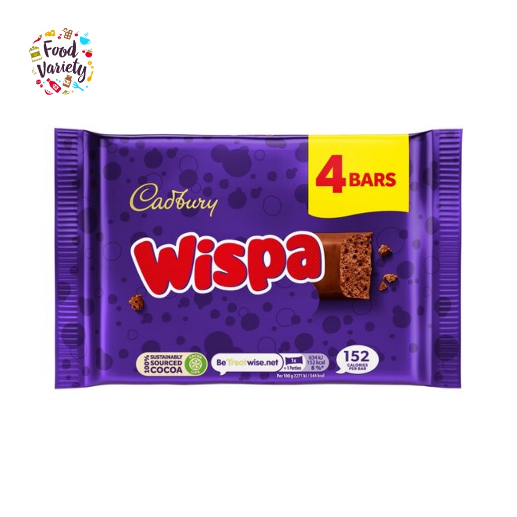 [BestBefore 9Dec2025] Cadbury Wispa Chocolate 4 Bars 94.8g แคดเบอรี วิสป้า ช็อกโกแลต 4 แท่ง 94.8 กรัม