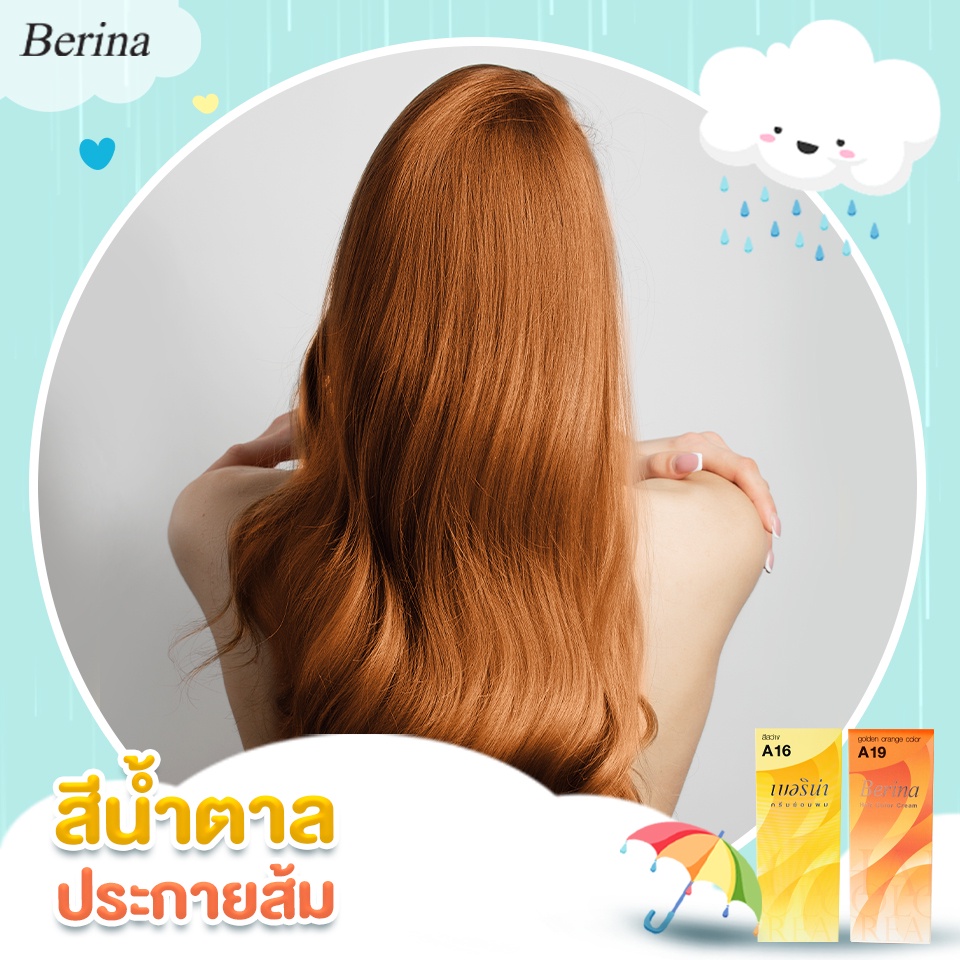 Berina(เบอริน่า) สีย้อมผม ครีมย้อมผม เบอริน่า สีน้ำตาลประกายส้ม ใช้สีเบอร์ A19