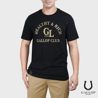 GALLOP : เสื้อยืดผ้าคอตตอนพิมพ์ลาย Graphic Tee (GALLOP CLUB) รุ่น GT9096 สีดำ