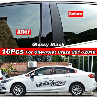 สติกเกอร์ฟิล์มติดเสากระจกรถยนต์ สีดําเงา สําหรับ Chevy Chevrolet Cruze Sedan 2017 2018 16 ชิ้น
