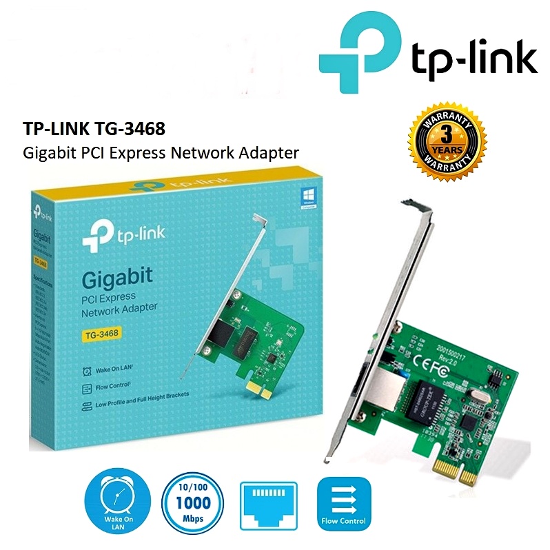 LAN CARD (การ์ดแลน) TP-LINK (TG-3468) PCI EXPRESS GIGABIT PORT 10/100/1000 Mbps Warranty LT