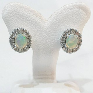 Top1Jewelry ต่างหูเงินแท้925 พลอยแท้ Opal White Topaz