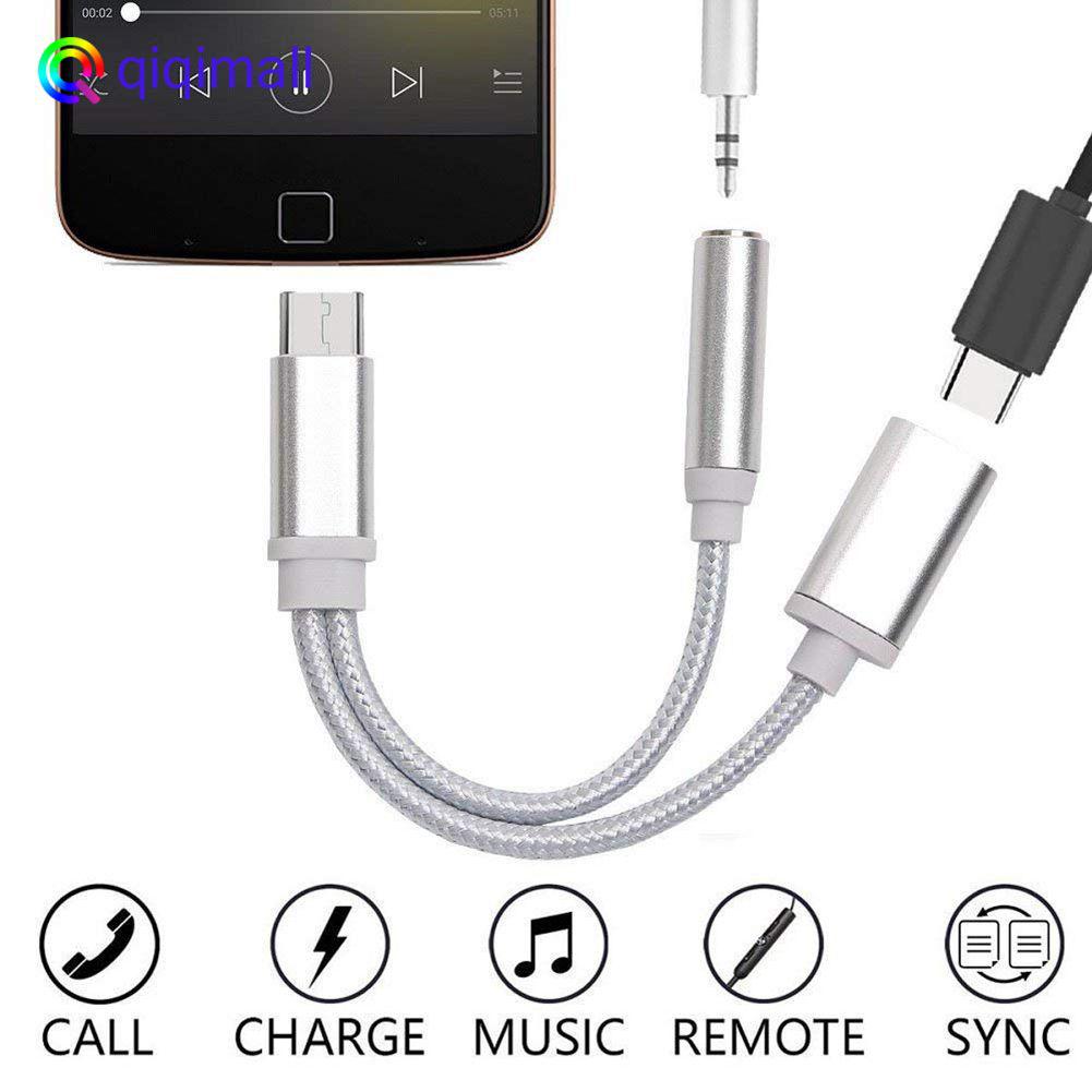 USB-C to 3.5mm Audio Adapter 2 in 1 USB Type C Cable Fast Charge to 3.5mm Audio Jack QMTL