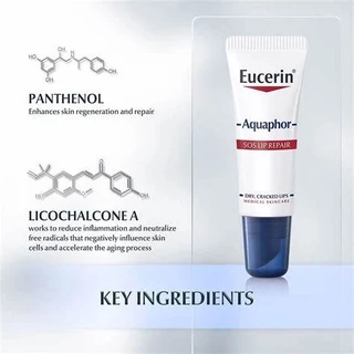 😊ฉลากไทยแท้💯 Eucerin lip Aquaphor SOS lip care 10 ml ยูเซอริน อควาฟอร์ ลิป แคร์ 10 กรัม ฟื้นบำรุงริมฝีปาก