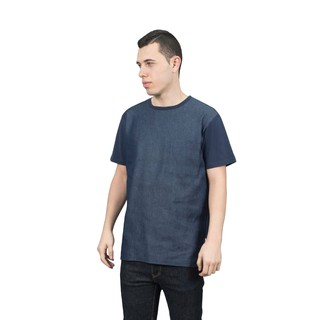 Han&amp;Co.Indigo-T Short Sleeve-Indigo Blue เสื้อยืดสีกรมท่าตัดต่อผ้า Indigo Blue