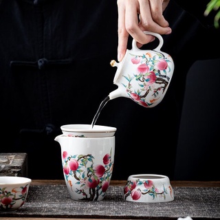 Shou Tao tea set ceramic kung fu tea set gift simple retro Gaiwan teapot fair cup gift box