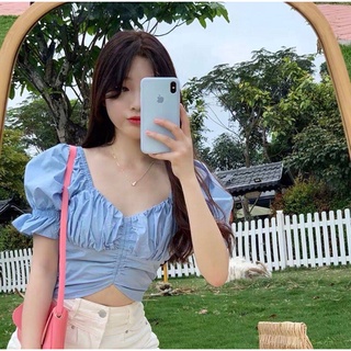 cute doll  AUG2101 Tag: Ulzzang ครอปแขนดอลลี่ แต่งย่นช่วงตัวด้านหน้า เป็นดีเทลกิ๊บเก๋ ใส่สวยค่า ผ้าเชิ้ต มีซิปด้านข้าง