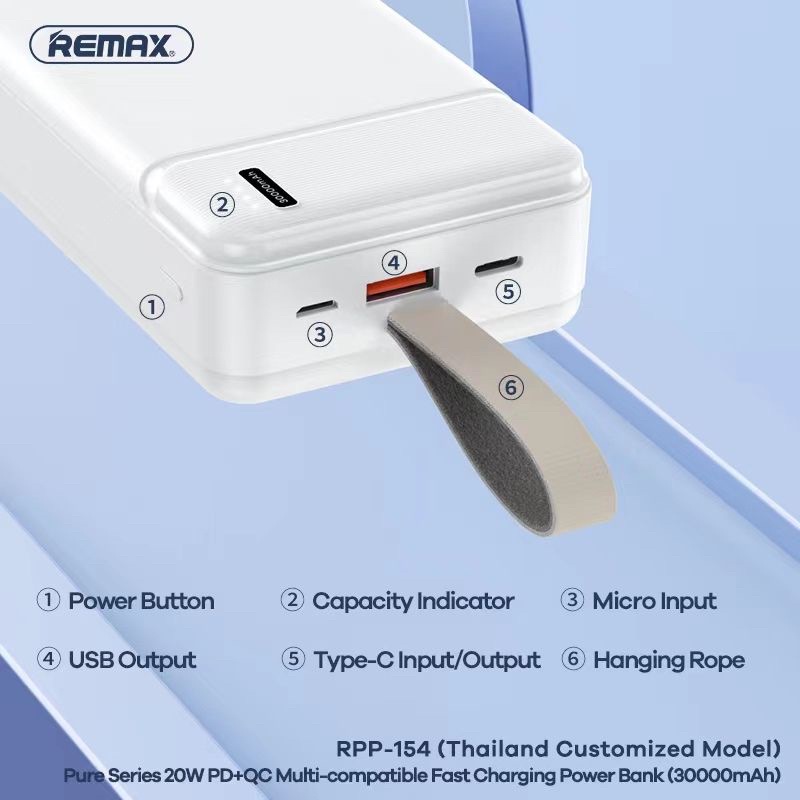 แบตสำรอง Power bank Remax RPP-154 30000 mAh 20W PDQC Multi-comatible ...
