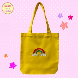 กระเป๋าผ้าแคนวาส ปักลายรุ้ง (rainbow canvas tote bag)