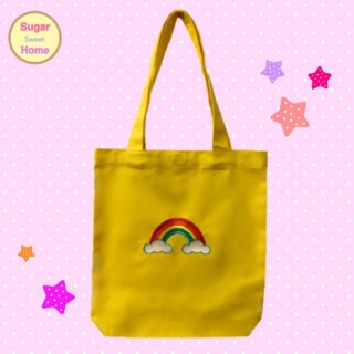 กระเป๋าผ้าแคนวาส ปักลายรุ้ง (rainbow canvas tote bag)