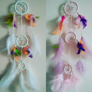 ตาข่ายดักฝันเล็กรุ่น 3 ห่วง (White Triple Hoop Dreamcatchers)