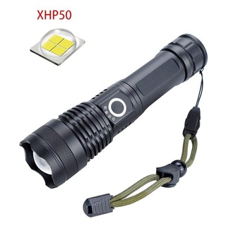 ไฟฉาย LED Ultra Bright Cree XHP50 ปรับแสงไฟ 5 Modes ชาร์จสาย USB มีไฟบอกสถานะแบตฯ พร้อมแบตเตอรี่ 18650