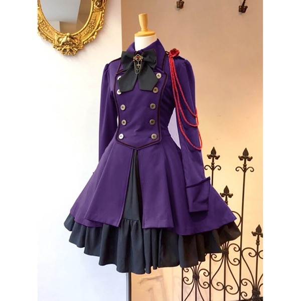 Medieval Retro Gothic Black Lace U Chain Bow Lolita Coat Long Sleeves Ruffle Classic Lolita Dress Slim Knee Length Cosla #2