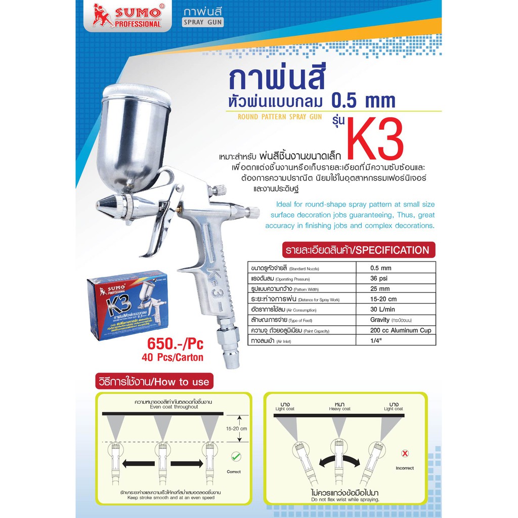 กาพ่นสีหัวพ่นแบบกลม 0.5mm รุ่น K3 SUMO