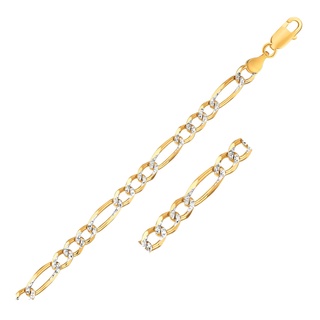 สร้อยข้อมือทองคำแท้ 14K แบบทูโทน ลาย ฟิกาโรแบบทึบ ขนาด 7.0mm (เวลาจัดส่ง 7-10 วัน) 7.0mm 14K Yellow Two Tone Solid Pave