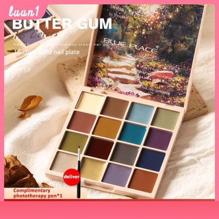 blueplace พาเลตต์กาวทาเล็บ อายแชโดว์ 16 สี ยาทาเล็บ soild Palette ญี่ปุ่นแข็งแช่ปิดยูวี LED เล็บโปแลนด์กาววุ้นร้านเจลกึ่งถาวรวาร์นิชไฮบริด COD