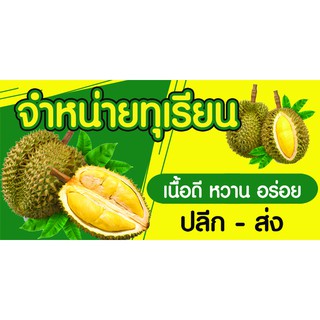 A30 ป้ายไวนิล ป้าย ทุเรียน ขนาด 100*50 ซม. หน้าเดียว พับขอบตอกตาไก่ ภาพคมชัด ทนแดด ทนฝน