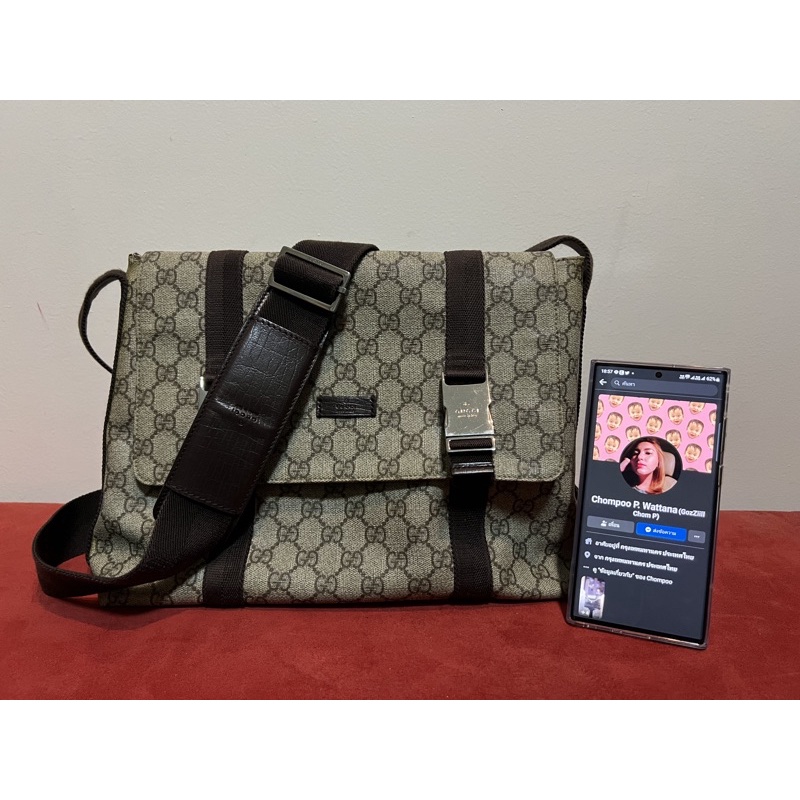 [ขายแล้ว]Gucci มือสอง GUCCI Supreme Messenger bag shoulder bag canvas beige