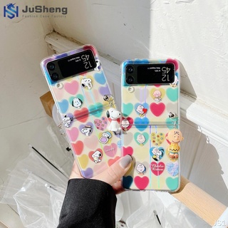 เคสโทรศัพท์มือถือ แบบฝาพับ ลาย Jusheng Snoopy พร้อมช่องใส่บัตร และจี้ สําหรับ Samsung Z Flip4 Z Flip3 Z Flip2 Z