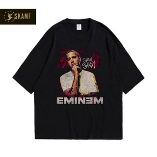 เสื้อยืดผ้าฝ้ายพิมพ์ลายขายดี เสื้อยืด | เสื้อยืดแร็ป | Eminem | สีดํา | ขนมขบเคี้ยว