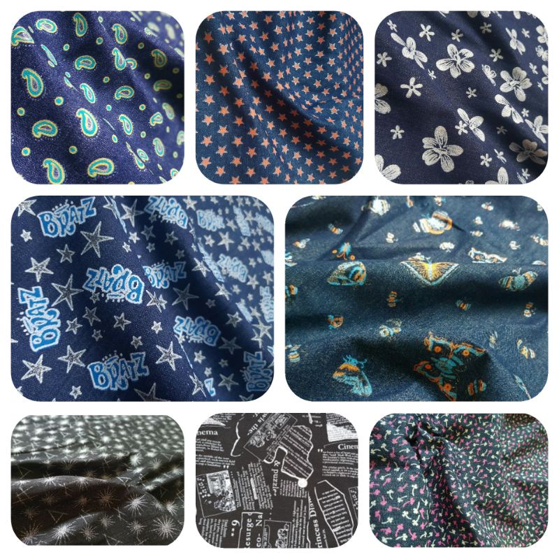 ผ้ายีนส์แท้ พิมพ์ลาย หลากหลายแบบ สำหรับงานdiy(ครึ่งหลา90*72cm)