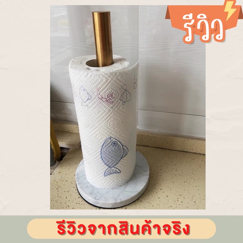 AC35-44แท่นใส่ทิชชู่สแตนเลสสีทองฐานหินอ่อน(สีขาวล้วนไม่มีลาย)ทรงกลมR7-1 - รูปที่ 2