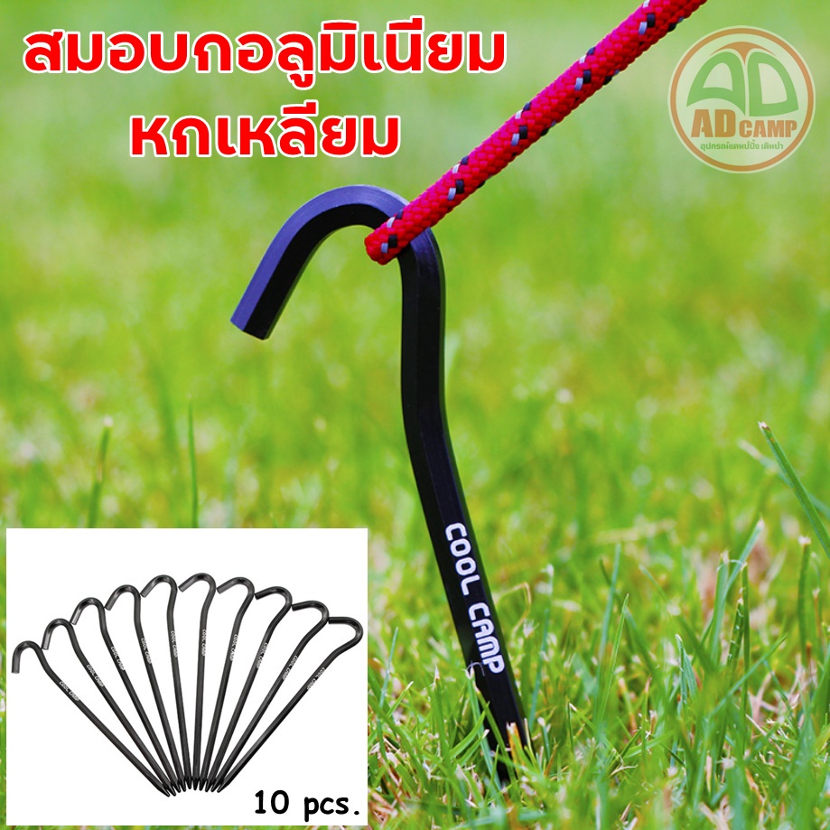 สมอบกอลูมิเนียม สมอบกเต็นท์ รูปหกเหลี่ยม น้ำหนักเบา แข็งแรง ขนาด 6 mm. ยาว 18 cm. (แพ็ค 10 ตัว)