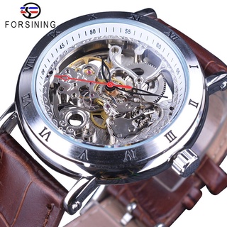 Forsining Waterproof Gear Flower Movement Transparent Leather Clock Men Skeleton Automatic Mechanical Watches Top Brand