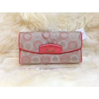 Impcoachza พร้อมส่ง กระเป๋าสตางค์ใบยาว Coach ASHLEY DOTTED OP ART CHECKBOOK WALLET