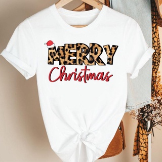 เสื้อยืดคริสต์มาส   New Year Leopard New Lovely Holiday Merry Christmas Tee  Tshirt Top T-shirt 114 Women xmas