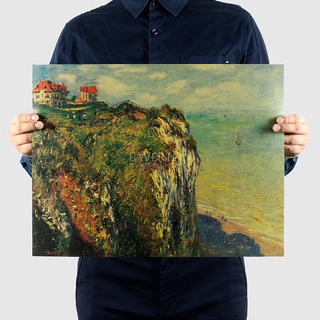 โปสเตอร์ภาพวาดสีน้ํามันรูป Cliff Near Monet-Dieppe/Retro สําหรับตกแต่งบ้าน