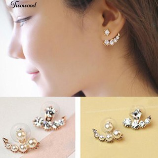 เครื่องประดับอัญมณีที่ไม่สมมาตรเพิร์ล Rhinestone Ear Stud Earrings เครื่องประดับงานแต่งงานของคู่แต่งงาน