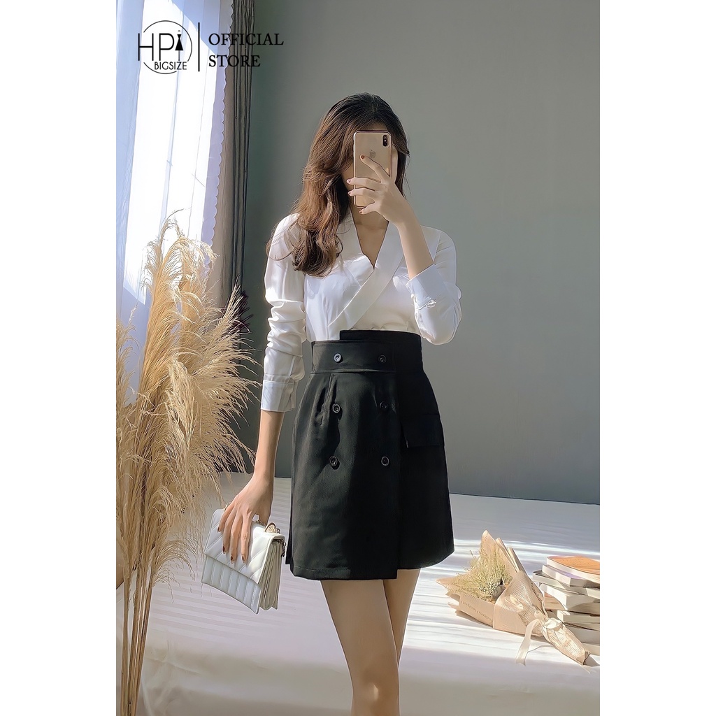 กระโปรงเอวสูง 3 กระดุมสุดสวยทําจากหิมะและผ้ายืดบางเบา HP TT-HOT,720