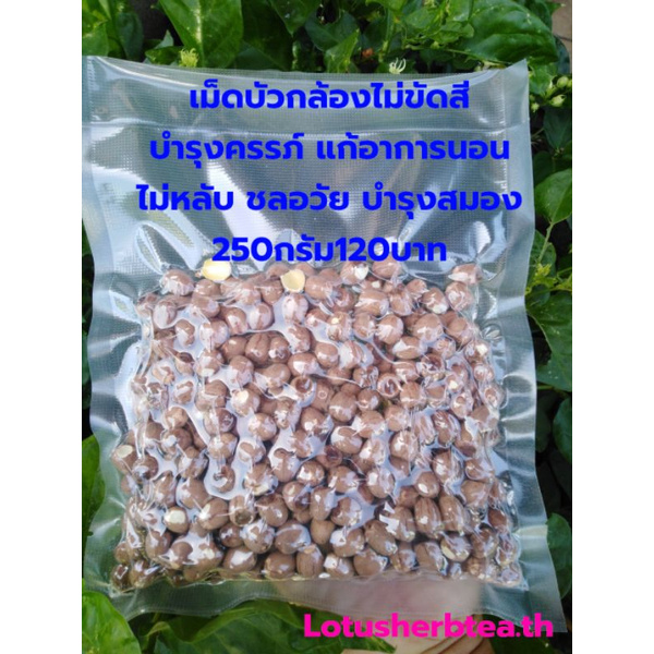 เม็ดบัวไทยตากแห้ง​ เม็ดบัวกล้องไม่ขัดสี​ สินค้าธรรมชาติ​100%ชลอวัย​ บำรุงครรภ์​ แก้อาการนอนไม่หลับ250กรัม100บาท
