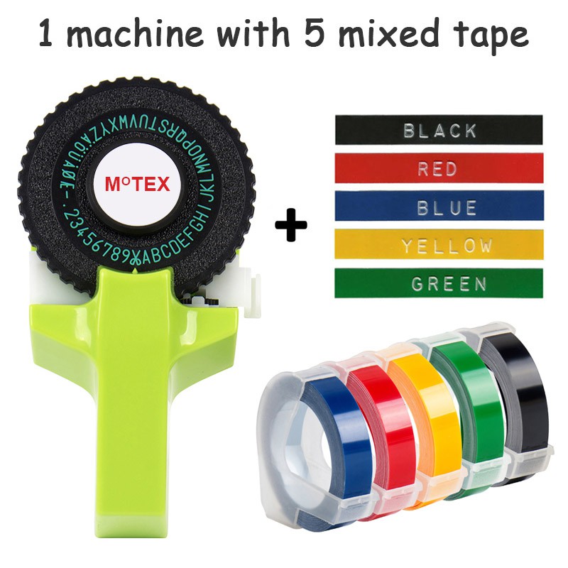 Motex LABEL MAKER Writter E-101 E101 เครื่องเขียน สีเขียว 1 ชิ้น พร้อมเทปฉลาก PVC 3D 9 มม. x 3 ม. 5 