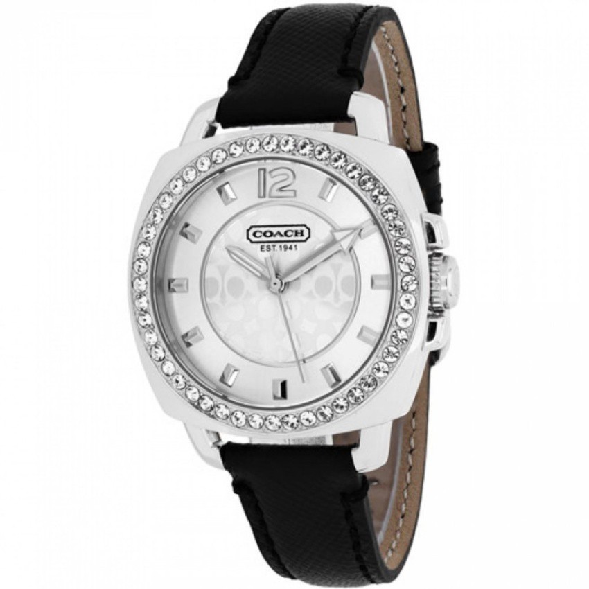 COACH 14501789 Women's Mini Boyfriend Black Leather Strap Watch 34mm(Black)