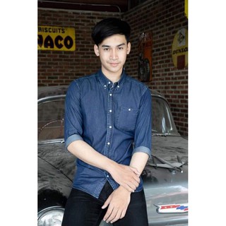 เสื้อเชิ๊ตยีนส์ผู้ชายกระเป๋าเดี่ยว OLDSTEEL JEANS : เชิ๊ตยีนส์คอปก กระเป๋าเดี่ยวติดกระดุม ผ้ายีนส์บาง ฟอก เนื้อนุ่ม