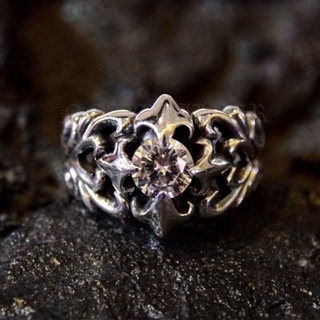 แหวน เงินแท้ กอธิคฝังเพชร CZ 7 mm Sterling Silver 925 NSRG1470