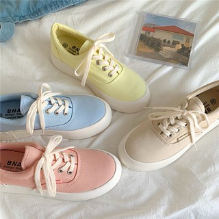 รองเท้าผ้าใบทรง VANS เสริมส้น สีพาสเทล รองเท้าผ้าใบผู้หญิง รองเท้าผ้าใบสไตล์เกาหลี รองเท้าผ้าใบแนวสตรีท