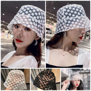 สาวเกาหลีเป็นดอกไม้ลูกไม้นางฟ้ามากหมวกชาวประมงร้อนบางกลวงหมวกถังสี organza กลวง
