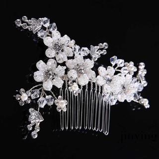 ❤S Wind Bridal Comb with Ivory Pearl Floral , Hand-Painted Leaves-crystal jewelly