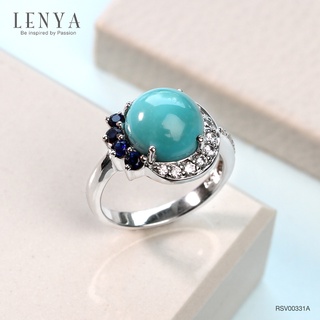 Lenya Jewelry แหวน เทอร์ควอยซ์ (Turquoise) ล้อมรอบด้วยไพลินและเพชรเซอร์คอเนีย ตัวเรือนเงิน 925 ชุบทองคำขาว